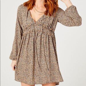 NWT Altar'd State Delaney Animal Print Babydoll Dress Khaki